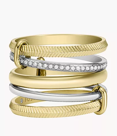 Fossil Prestack-Ring Harlow Linear Texture Edelstahl Bicolor