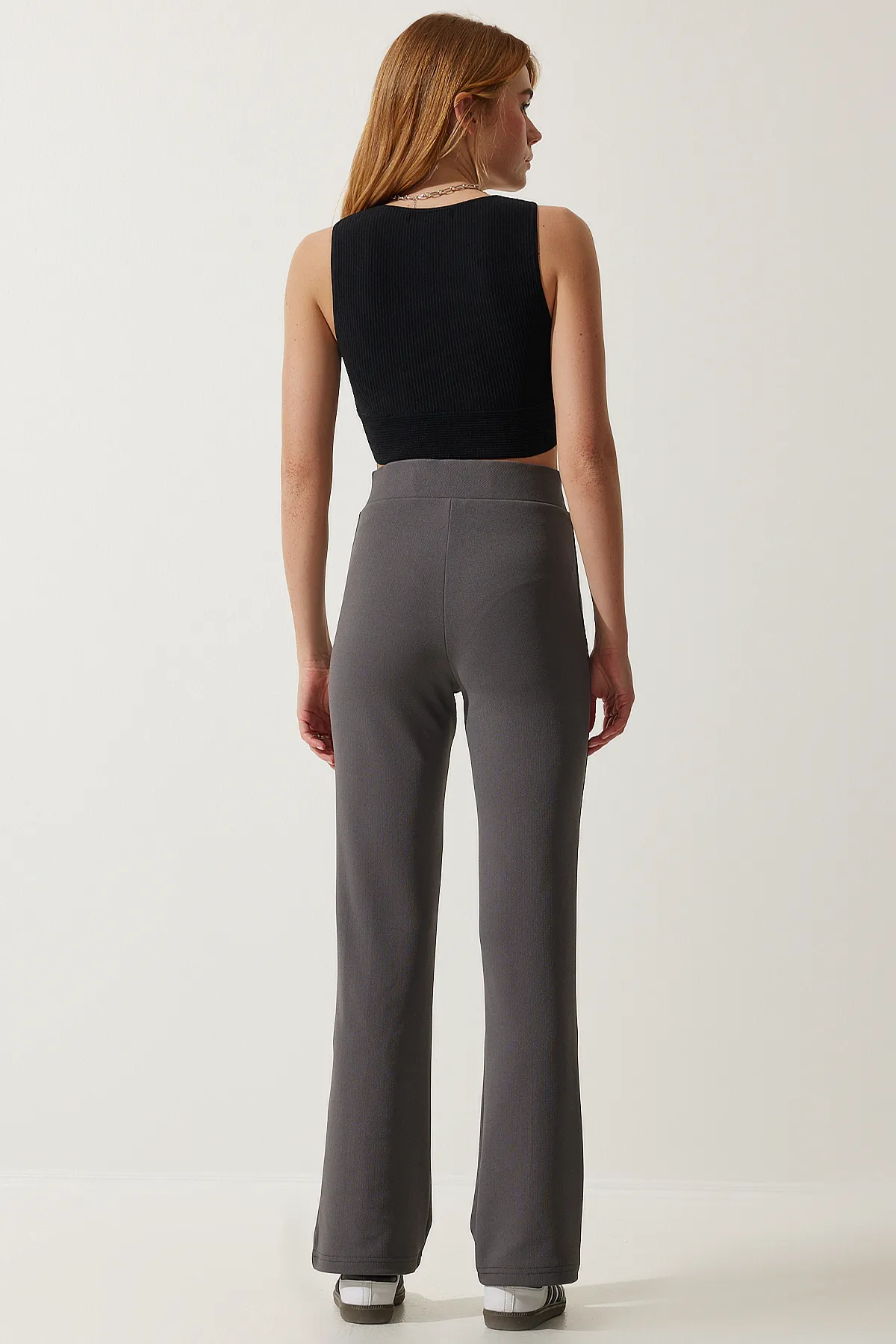 Happiness İstanbul  Bequeme Strickhose aus geräuchertem Lycra mit hoher Taille für Damen RV00090