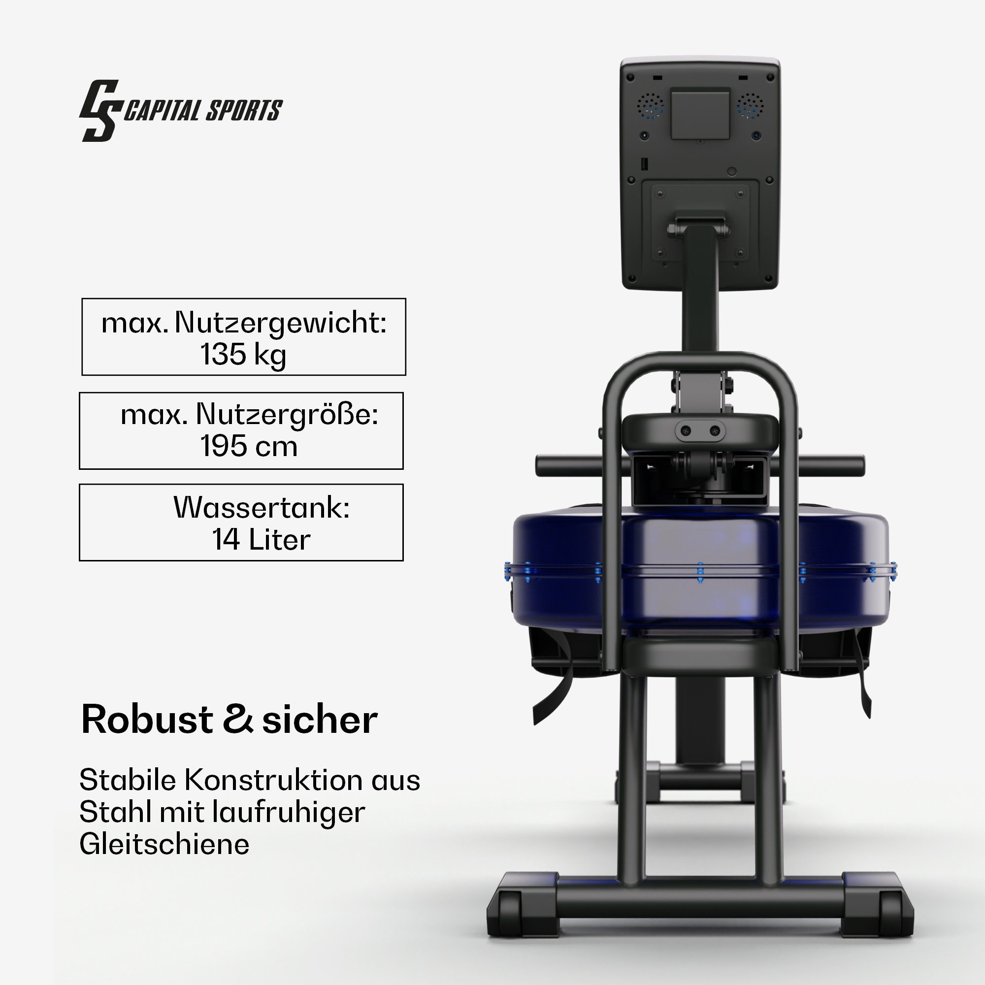 Capital Sports Rudermaschine Oceanus (Set, Set), Wasserrudergerät Ruderbank Bluetooth LCD Rudergerät