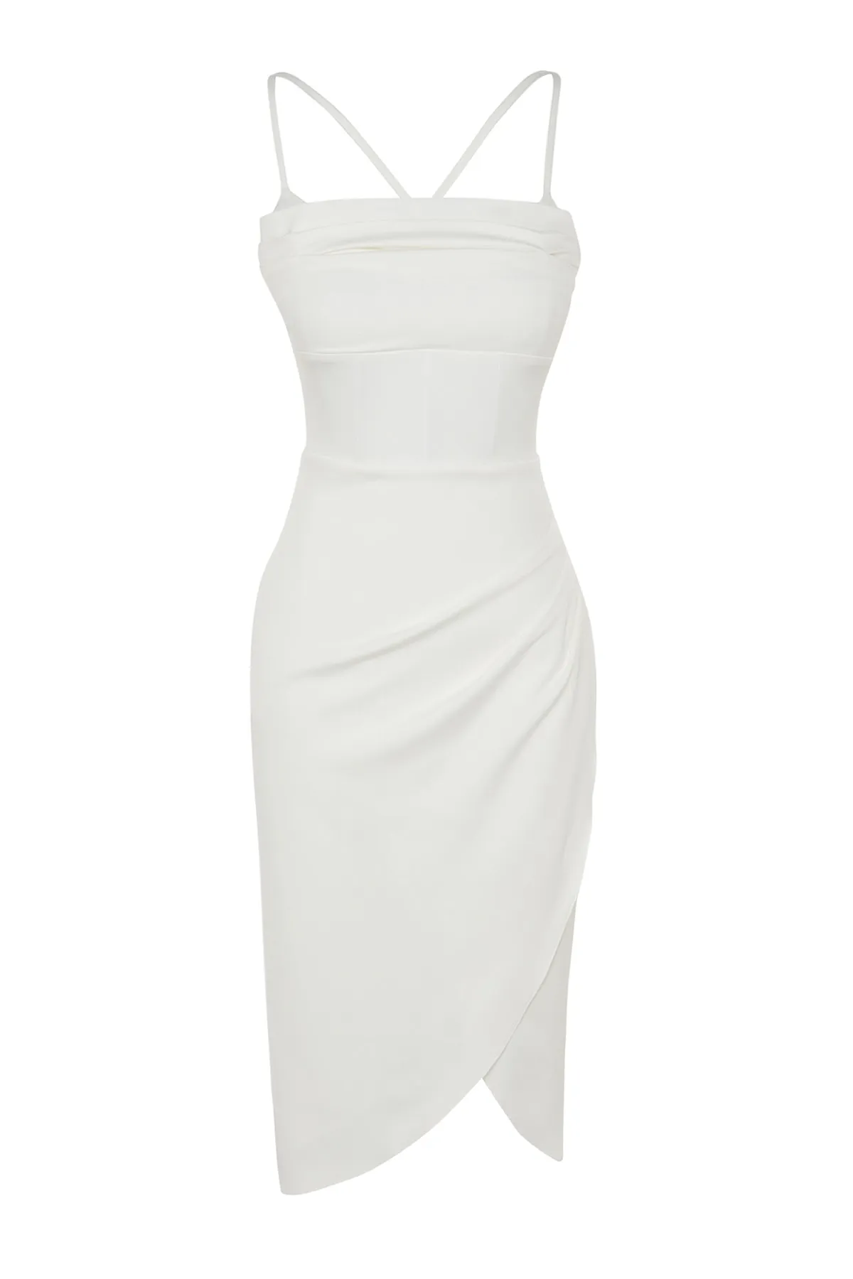 Trendyol Collection  Ecru Zweireihiges, gefüttertes, gewebtes Hochzeits-/Hochzeits-Elegantes Abendkleid TPRSS23EL00093