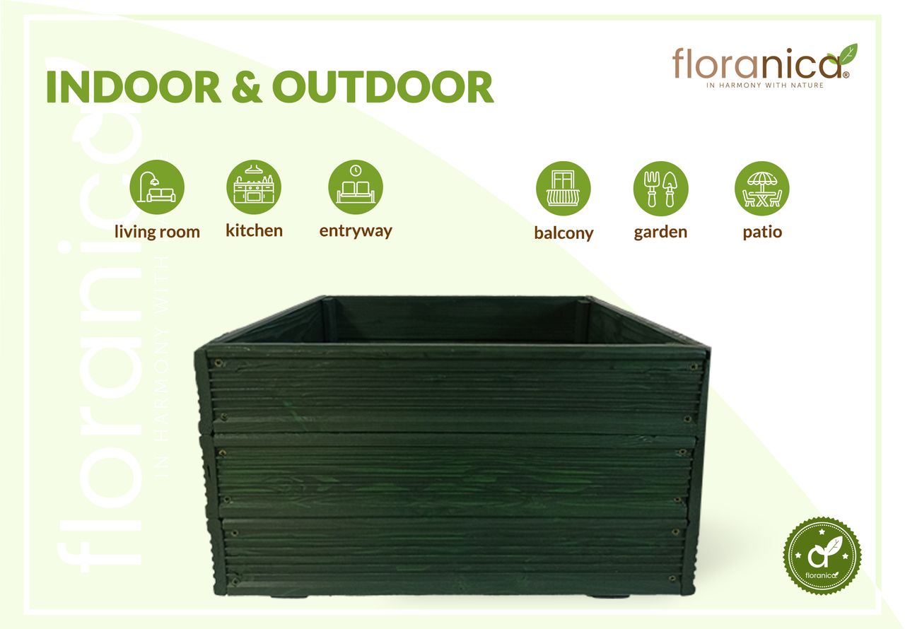 Pemicont Floranica Blumentopf aus Holz Kasten 50cm x 535cm x 285cm Grün Imprägnierte Lärche Schutzhülle für Kräuter Blumen Haus- und Gartendekoration Innen- und Außeneinsatz EU-Produkt
