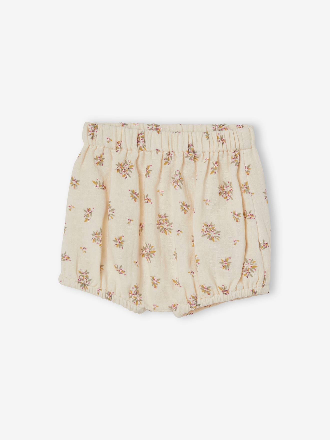 Robe en gaze de coton bébé avec bloomer beige imprimé