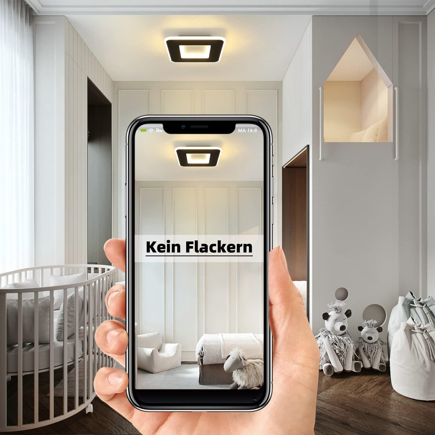 ZMH LED Deckenleuchte Deckenlampe Schwarz und Weiß Flurlampe 24cm Wohnzirmmer, nicht dimmbar, LED fest integriert, Warmweiß, 23W, Quadratisch