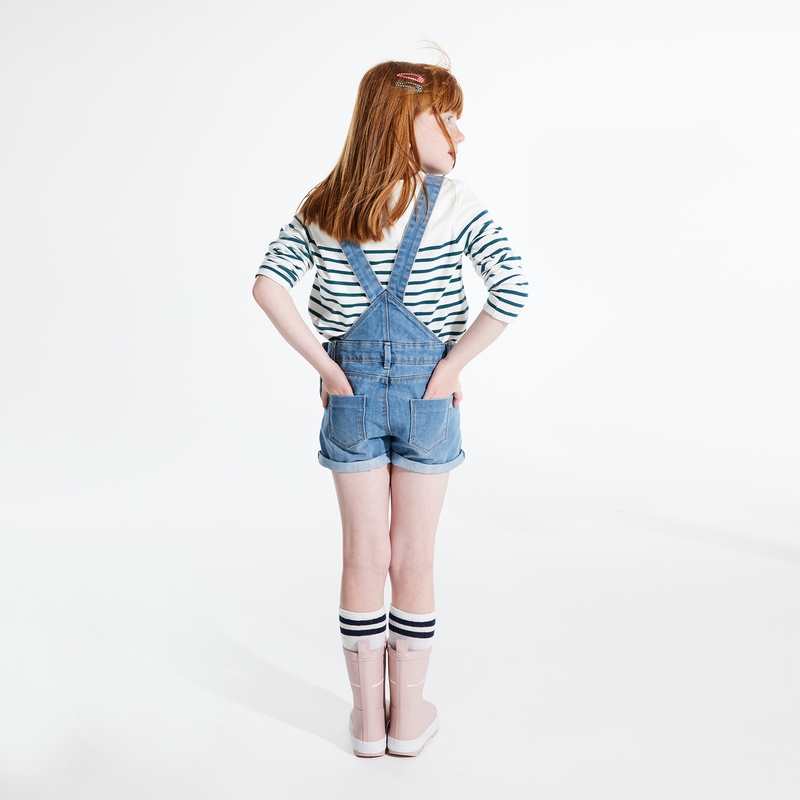 Salopette-short en jean bleue fille