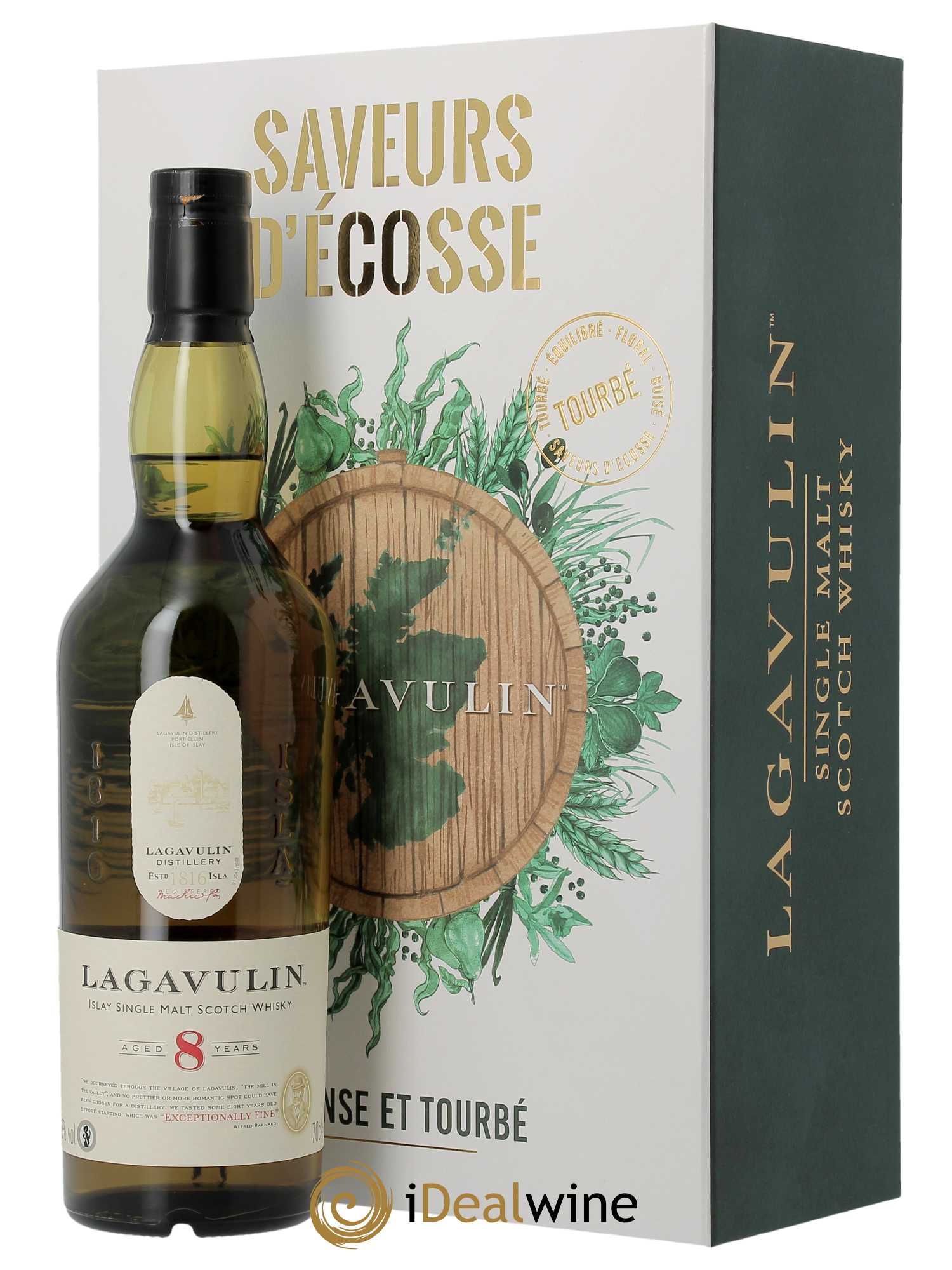 Whisky Lagavulin 8 ans Coffret Saveurs d'Écosse - 2 verres (70cl)  - Lot de 1 Bouteille