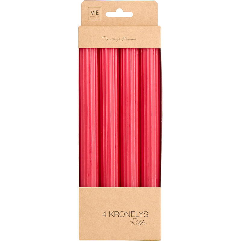 Vie Selected Kronelys 4-pk 24 cm rillet parafin rød