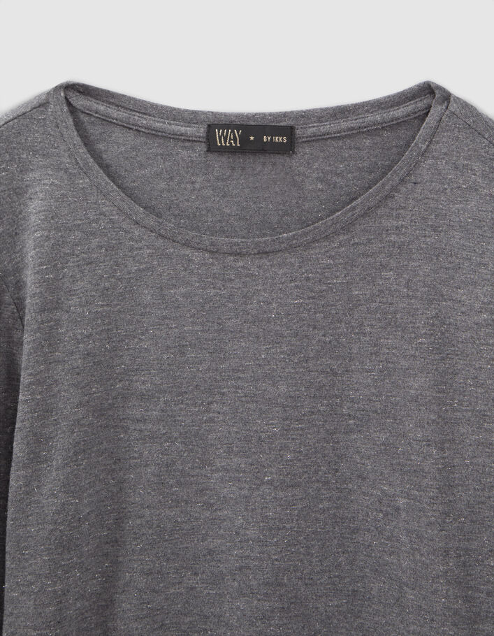 T-shirt gris lurex décor bijoux aux manches fille