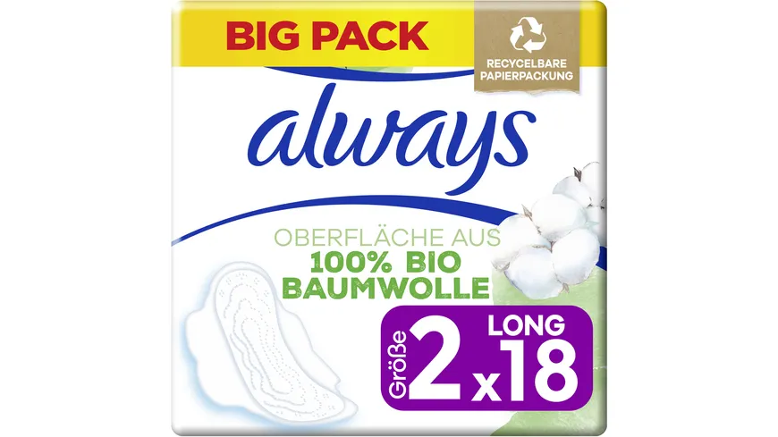 Always Ultra Damenbinden Cotton Protection Long mit Flügeln 18ST