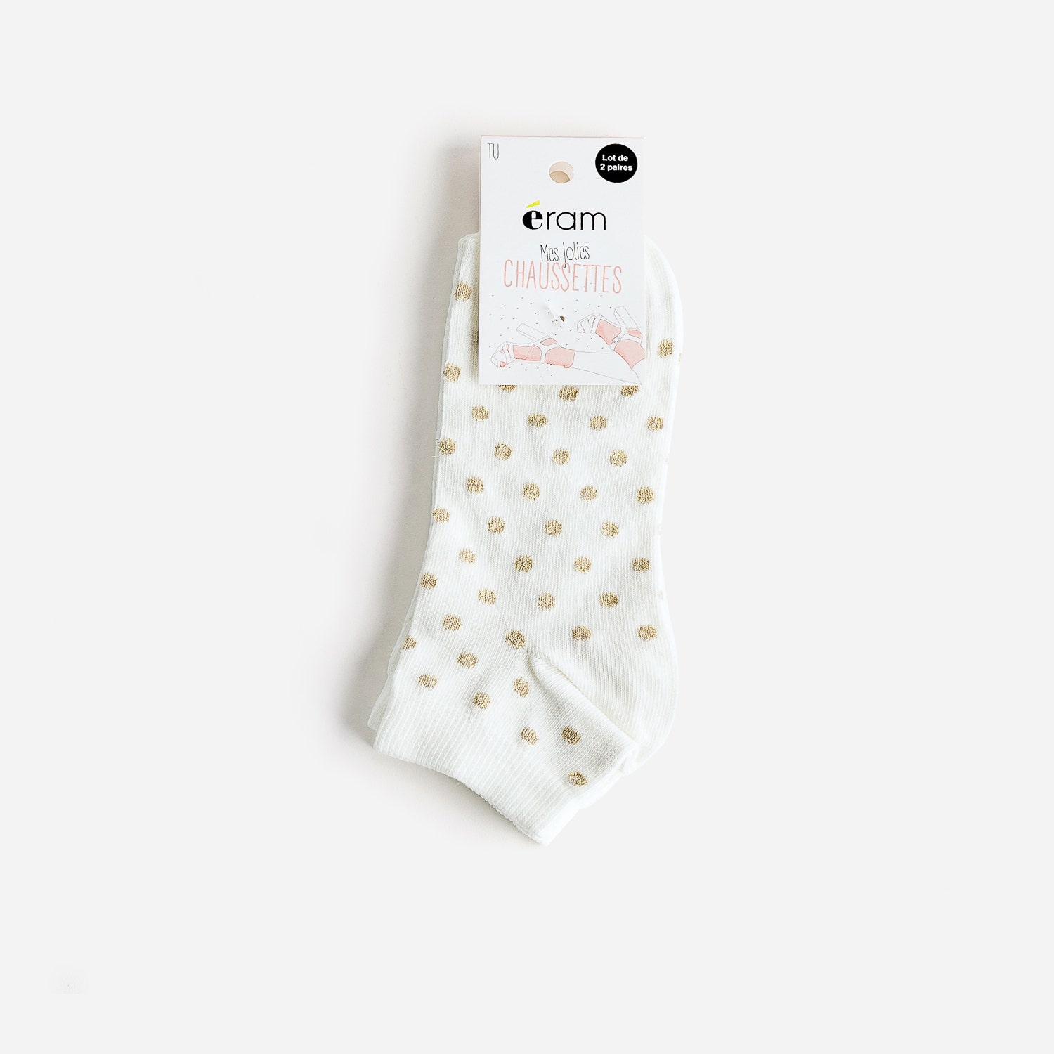 Chaussettes courtes beiges et à pois dorés