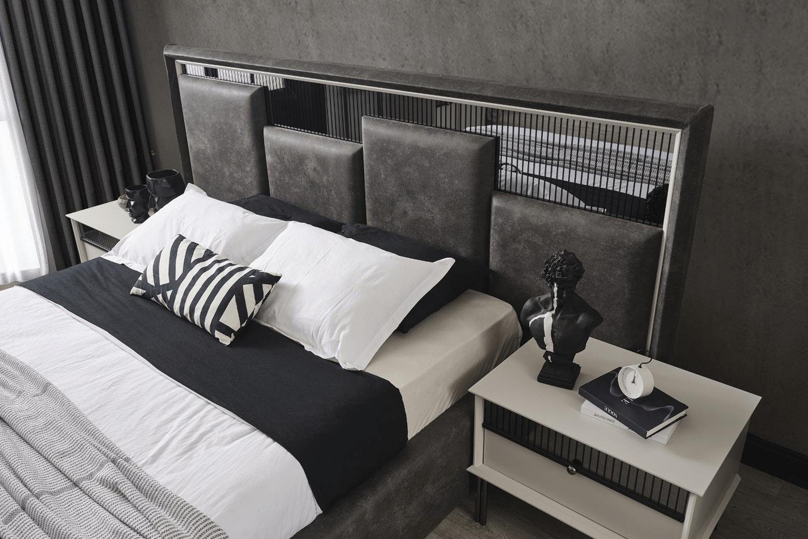 JVmoebel Schlafzimmer-Set Schlafzimmer Garnitur Schwarzes Doppelbett 2x Moderne Nachttische, (3-St., Bett, 2x Nachttische), Made in Europa