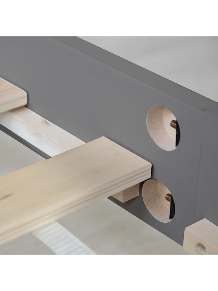 Homestyle4u Holzbett 140x200 mit Lattenrost und Bettkasten in Grau günstig kaufen 140 x 200 cm