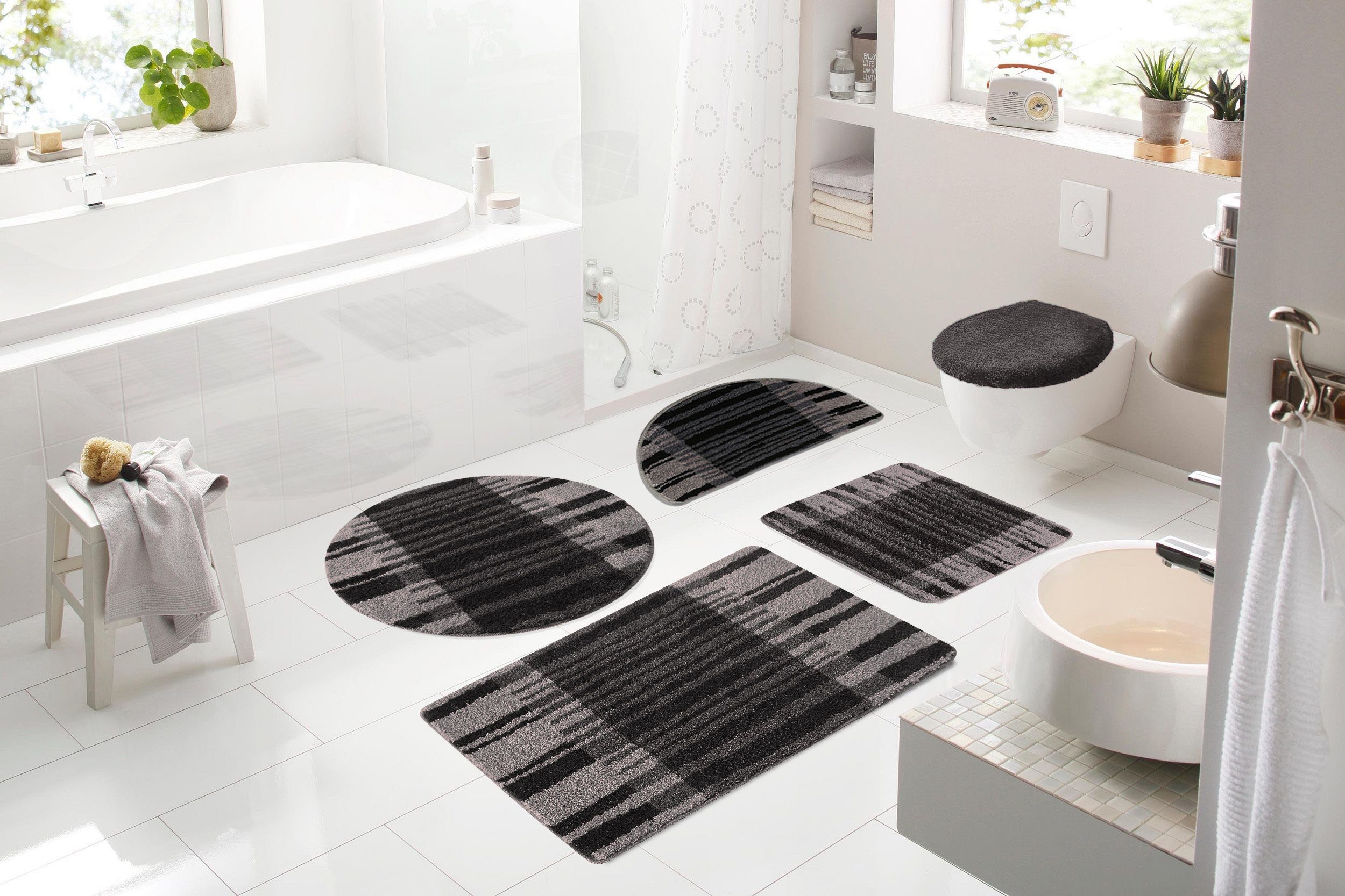 Badematte Cameo Bruno Banani, Höhe 15 mm, rutschhemmend beschichtet, fußbodenheizungsgeeignet, schnell trocknend, strapazierfähig, Polyester, rechteckig, gemustert, Badteppich, Badematten auch als 3 teiliges Set erhältlich