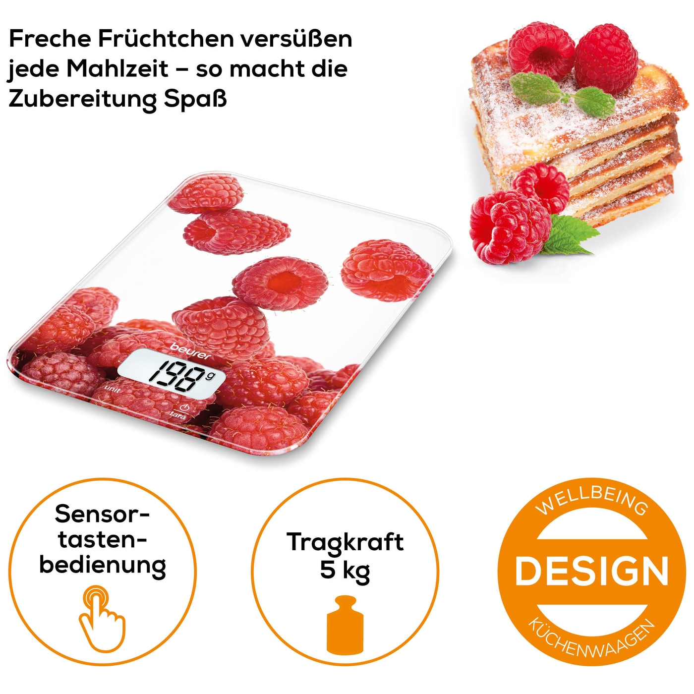 Beurer Küchenwaage - KS 19 Berry-Küchenwaage mit stylischer Glasoberfläche & Tarafunktion