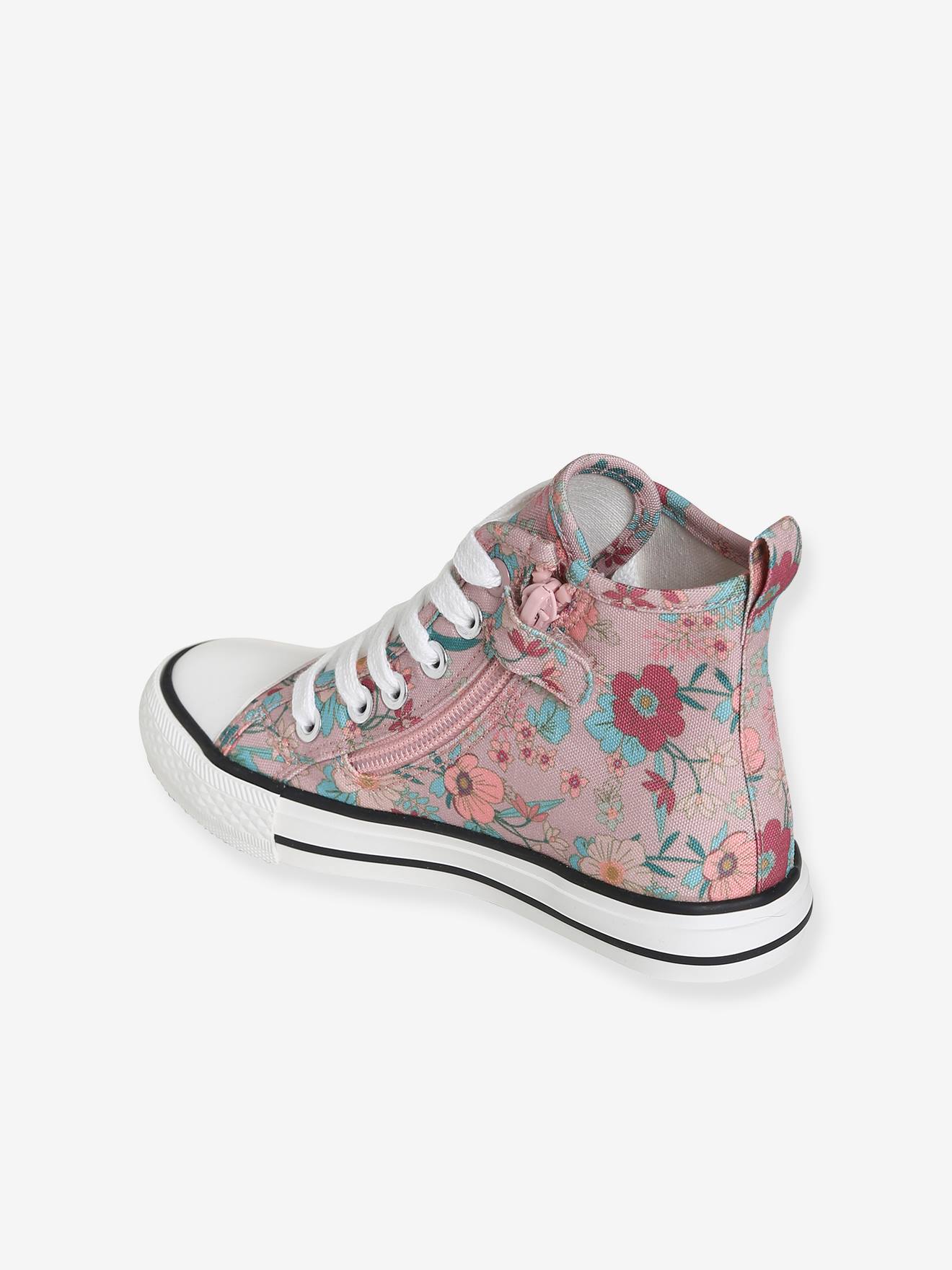 Baskets montantes fille en toile fantaisie aop fleuri