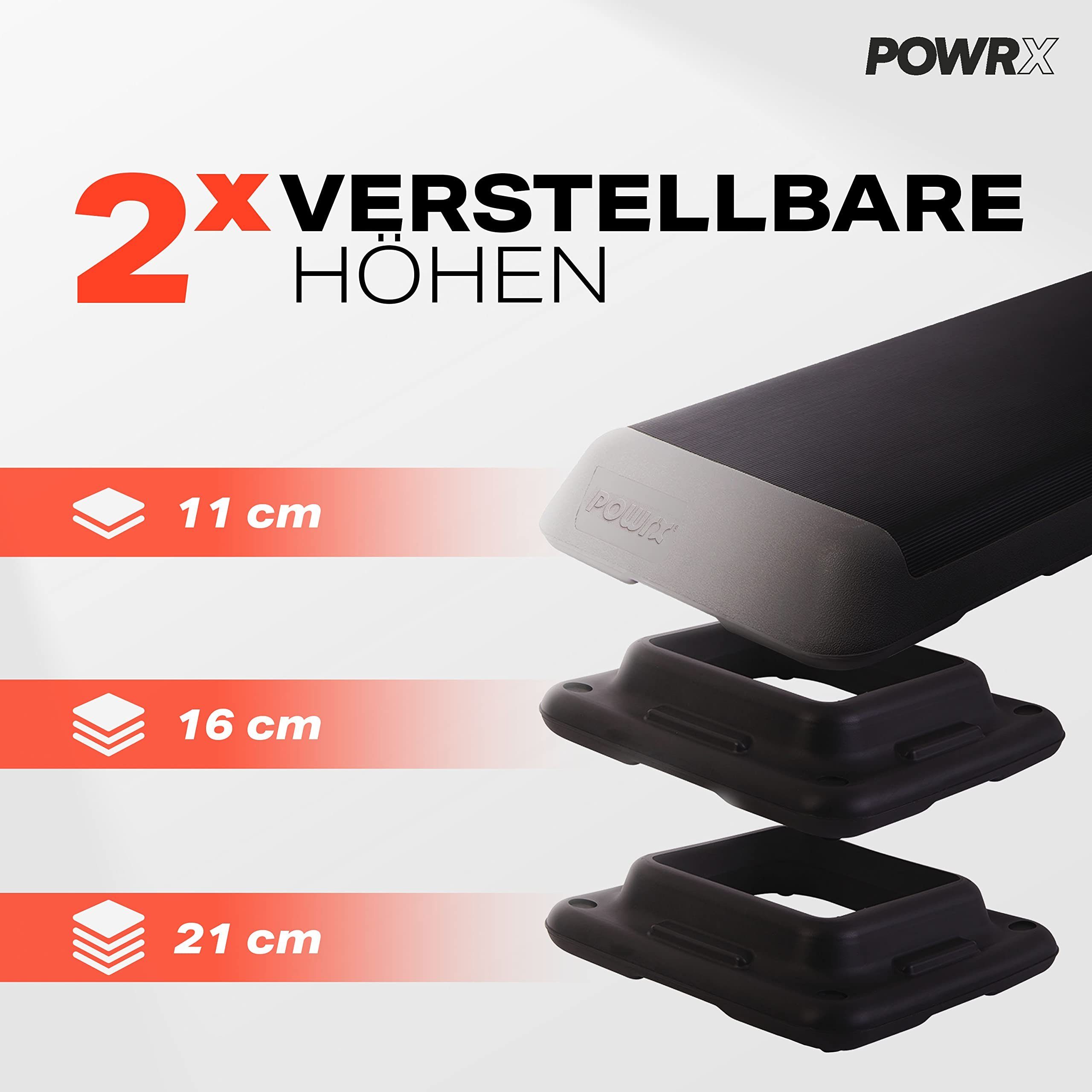 POWRX Stepboard XXL Fitness Set Aerobic Stepbench 110 x 42 cm, Steppbrett Inkl. Zusatzfüße