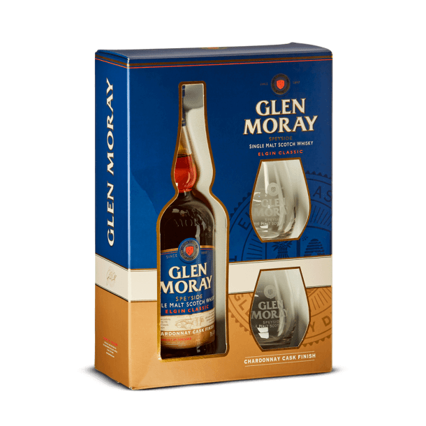 Coffret Glen Moray Chardonnay Cask Finish + 2 Verres 40%