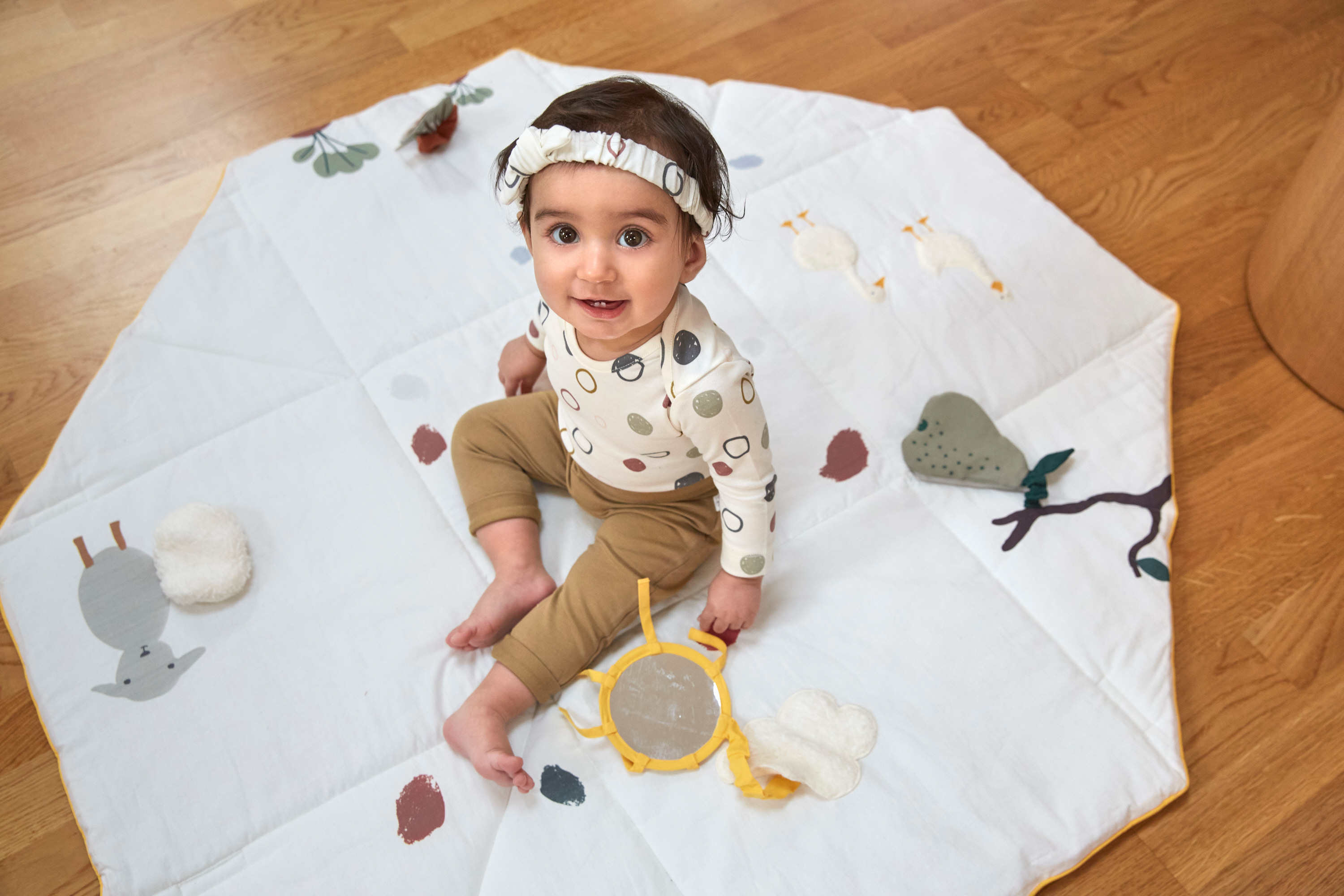 Baby Body langarm - Bio Baumwolle, Kreise, Beige