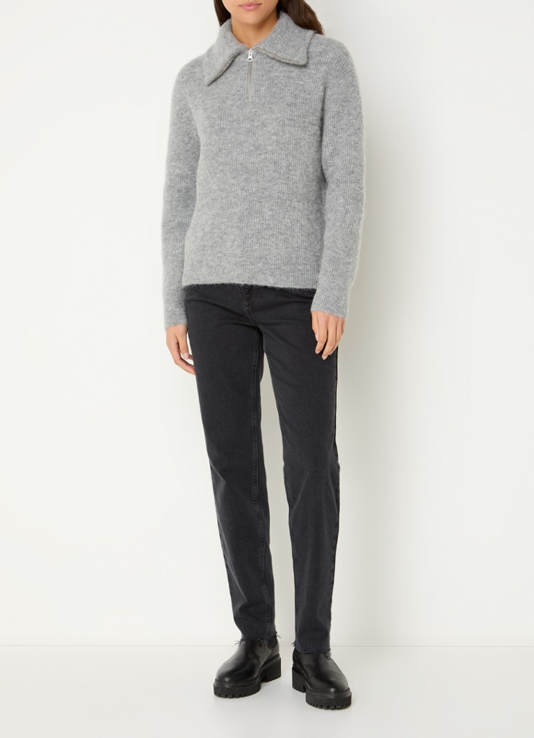 Sweter SAMSØE Saanour Chunky Knit z mieszanki wełny alpaki i zamka błyskawicznego