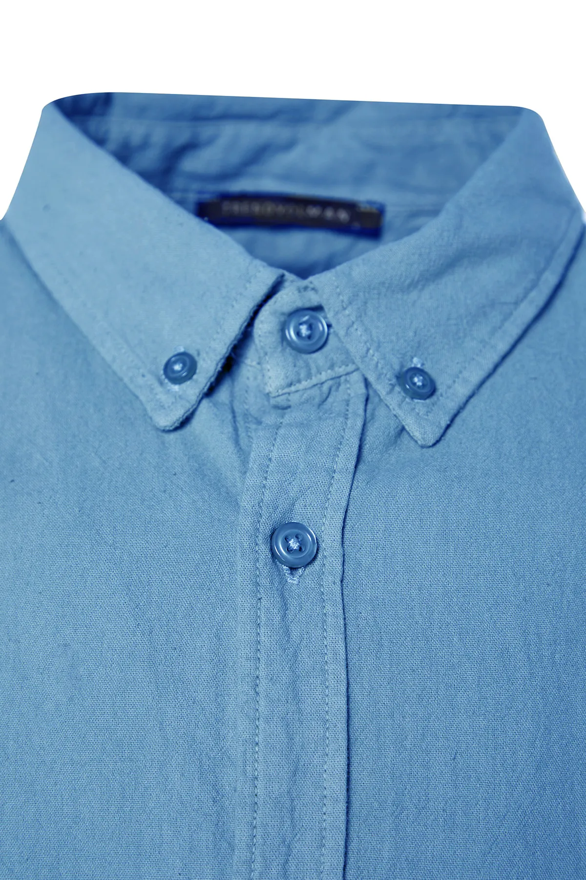 Trendyol Collection  Blaues Unisex-Hemd mit regulärer Passform aus 100 % Baumwolle und Leinenoptik TMNSS23GO00099