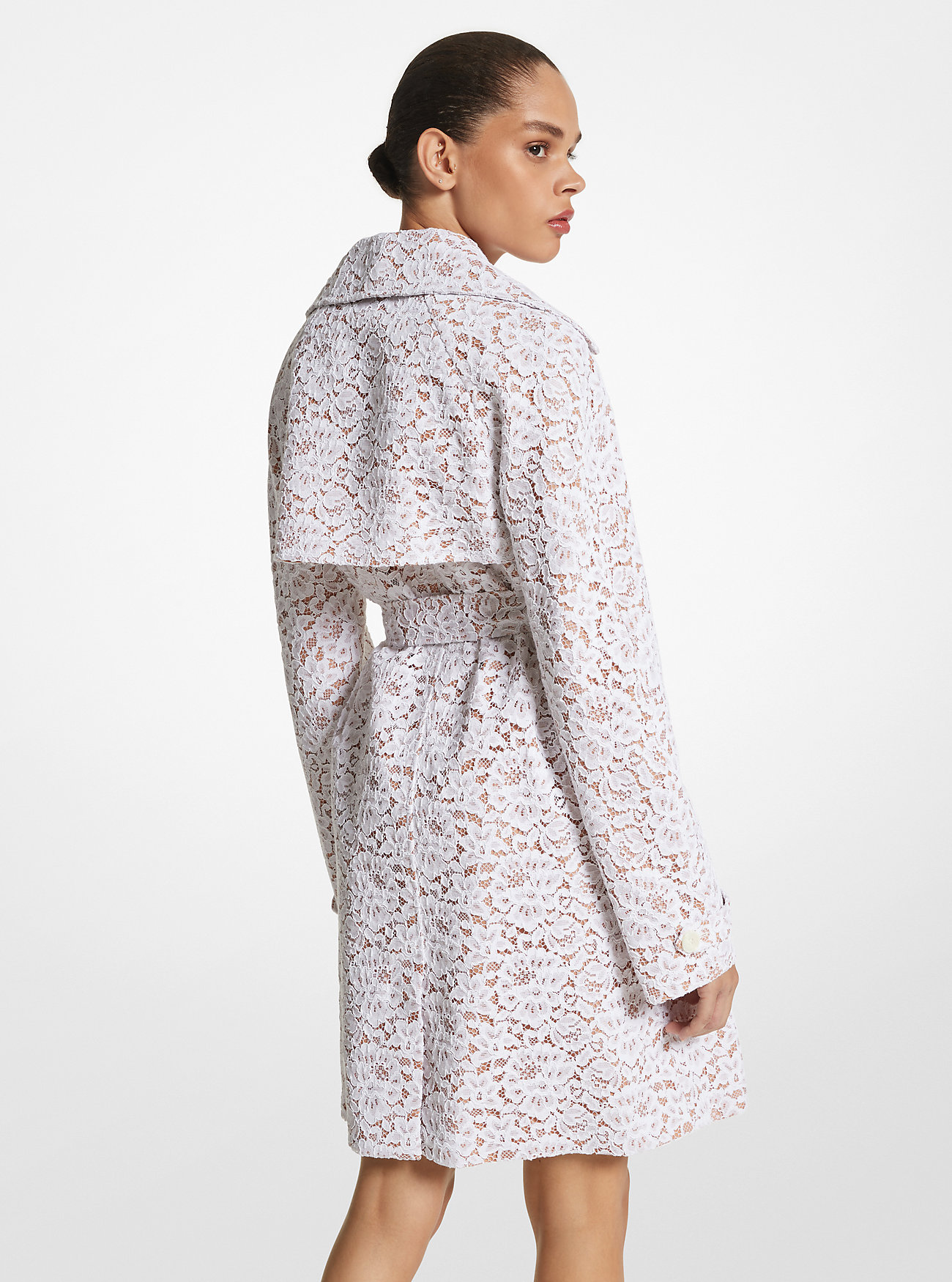 Trenchcoat med snøring og blomsterprint - OPTIC WHITE