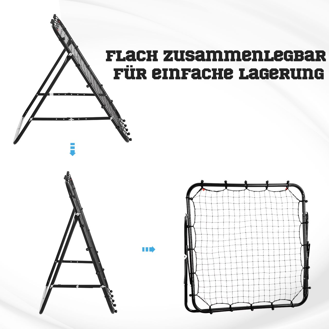 HOMCOM Fußball Rebounder Kickback Tor Rückprallwand Netz für Baseball Fußball Fußballtor für Training Verstellbarer Winkel Metallrohr PE Gewebe 96 x 80 x 96 cm Schwarz