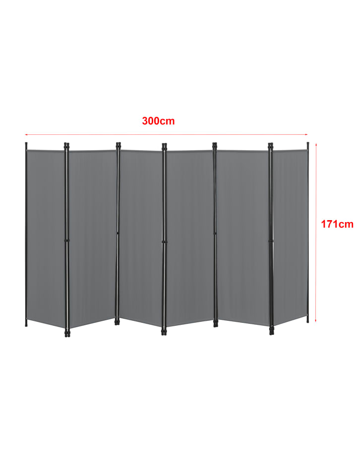 en.casa Raumteiler Huesca - 6-teilig in Grau (H)171cm (B)300cm günstig kaufen onesize