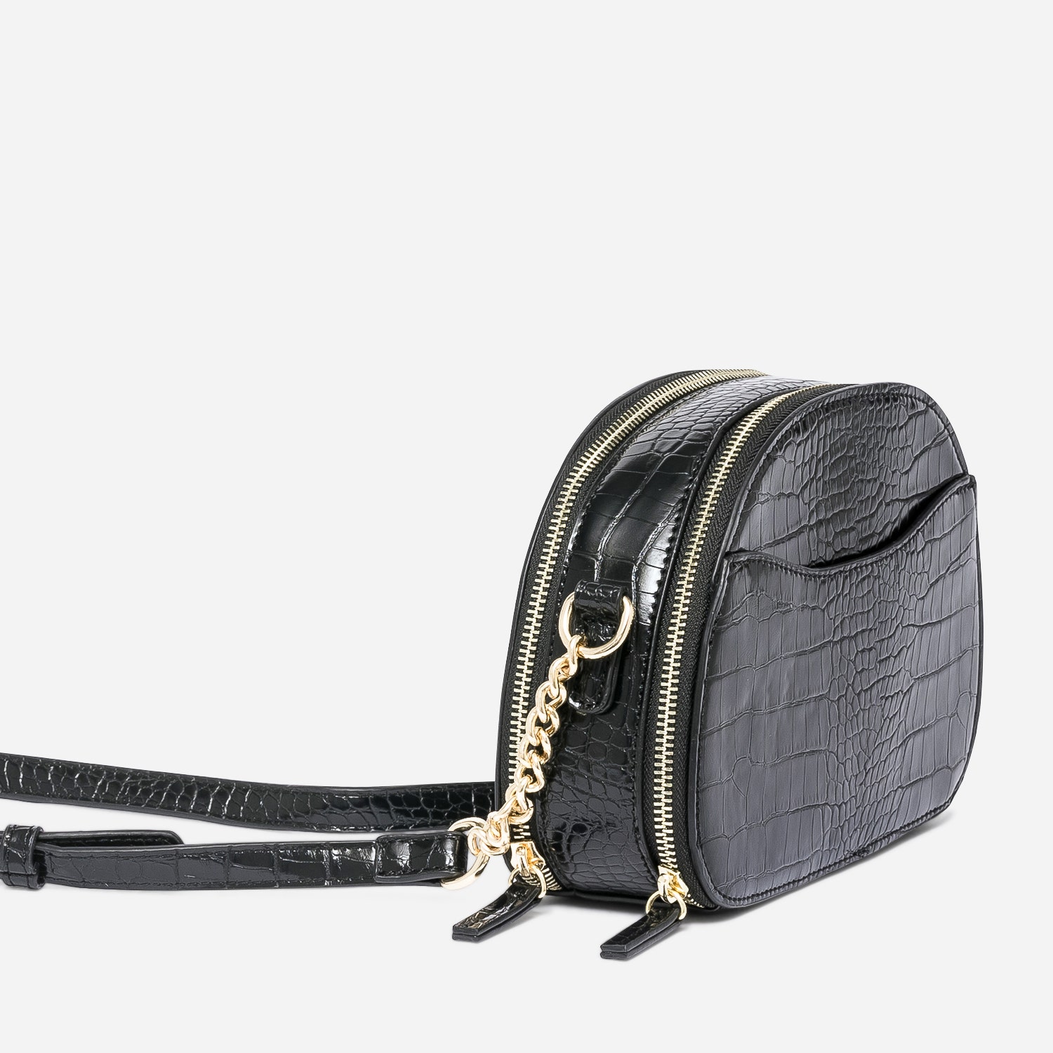 Sac bandoulière noir effet croco