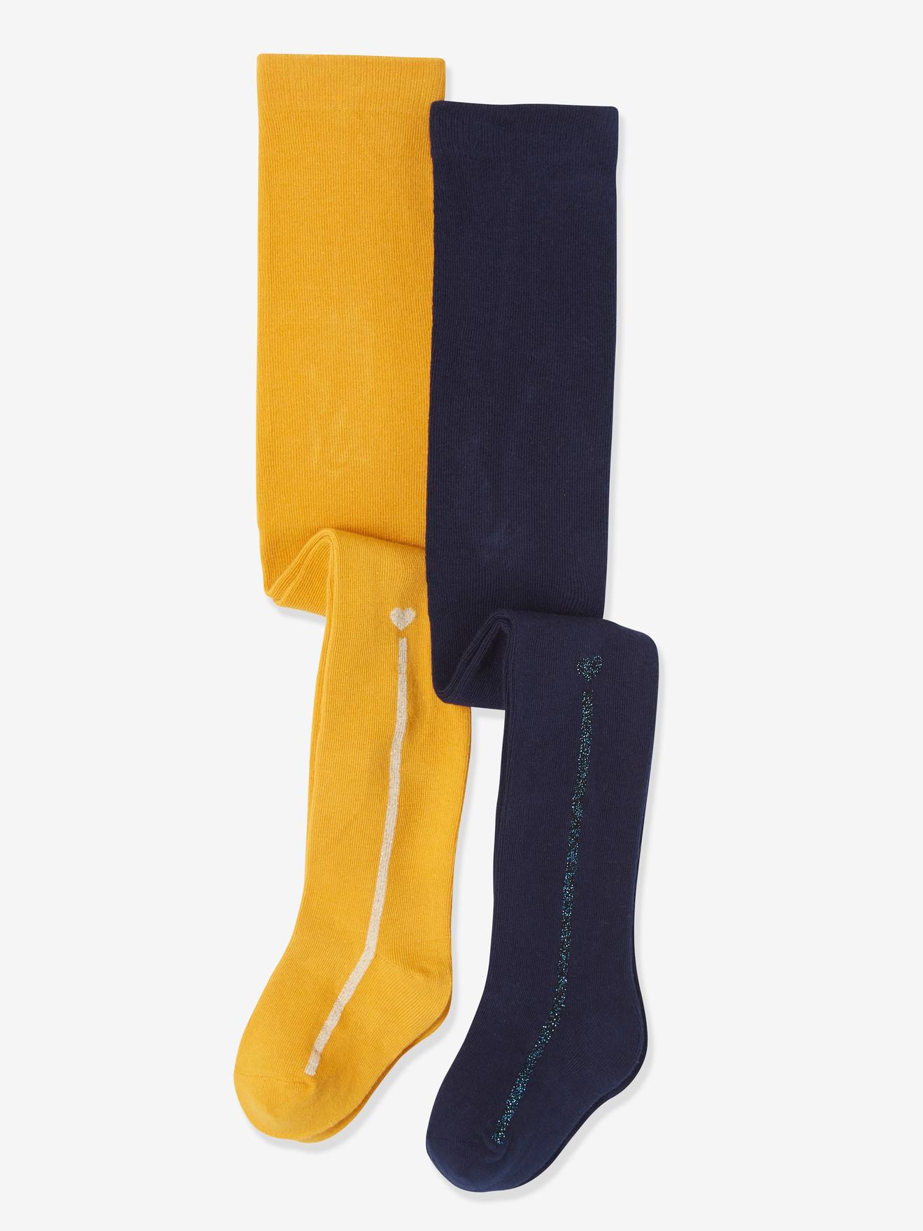 Lot de 2 collants bande lurex fille gris chiné