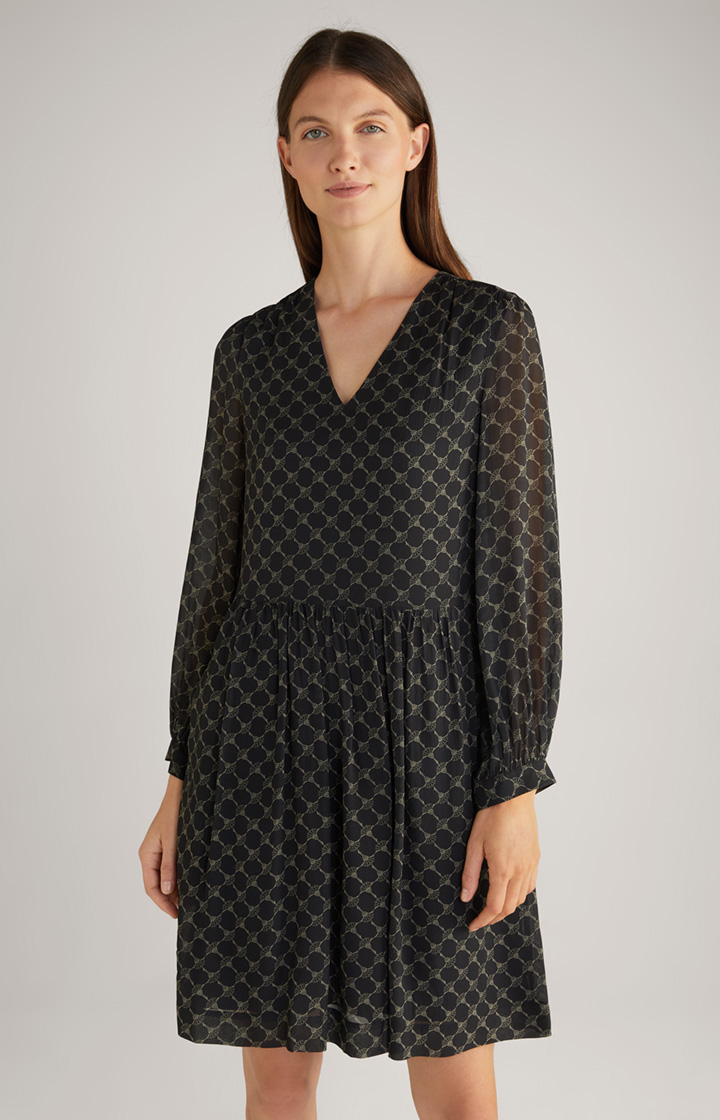 Viskose-Kleid in Schwarz/Grau gemustert