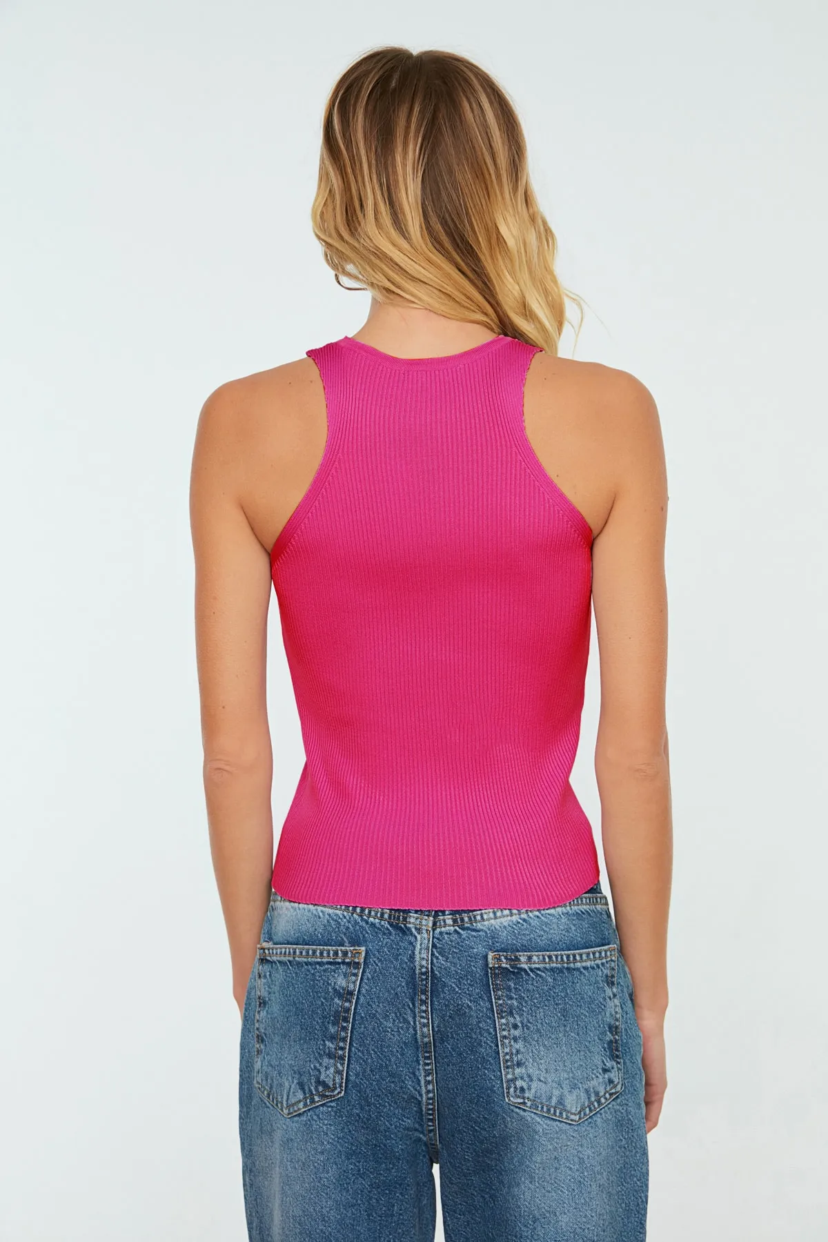 Trendyol Collection  Fuchsiafarbene Cord-Strickbluse