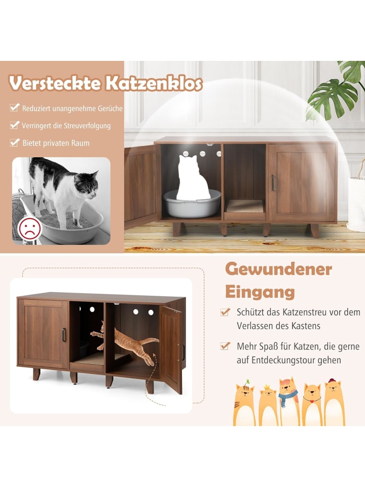 COSTWAY Katzenschrank mit 2 Türen 120x52x65cm in Hellbraun günstig kaufen 120 cm