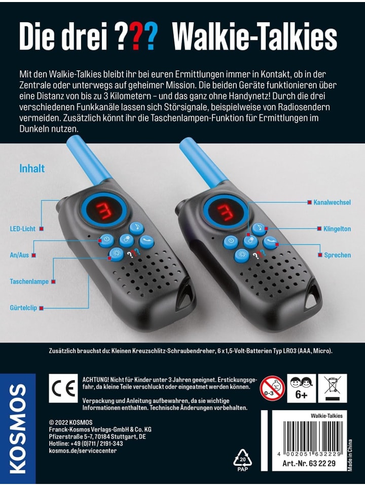 Die drei ??? Walkie Talkies von KOSMOS Funkgeräte-Set für Kinder mit Lampen-Funktion günstig kaufen onesize