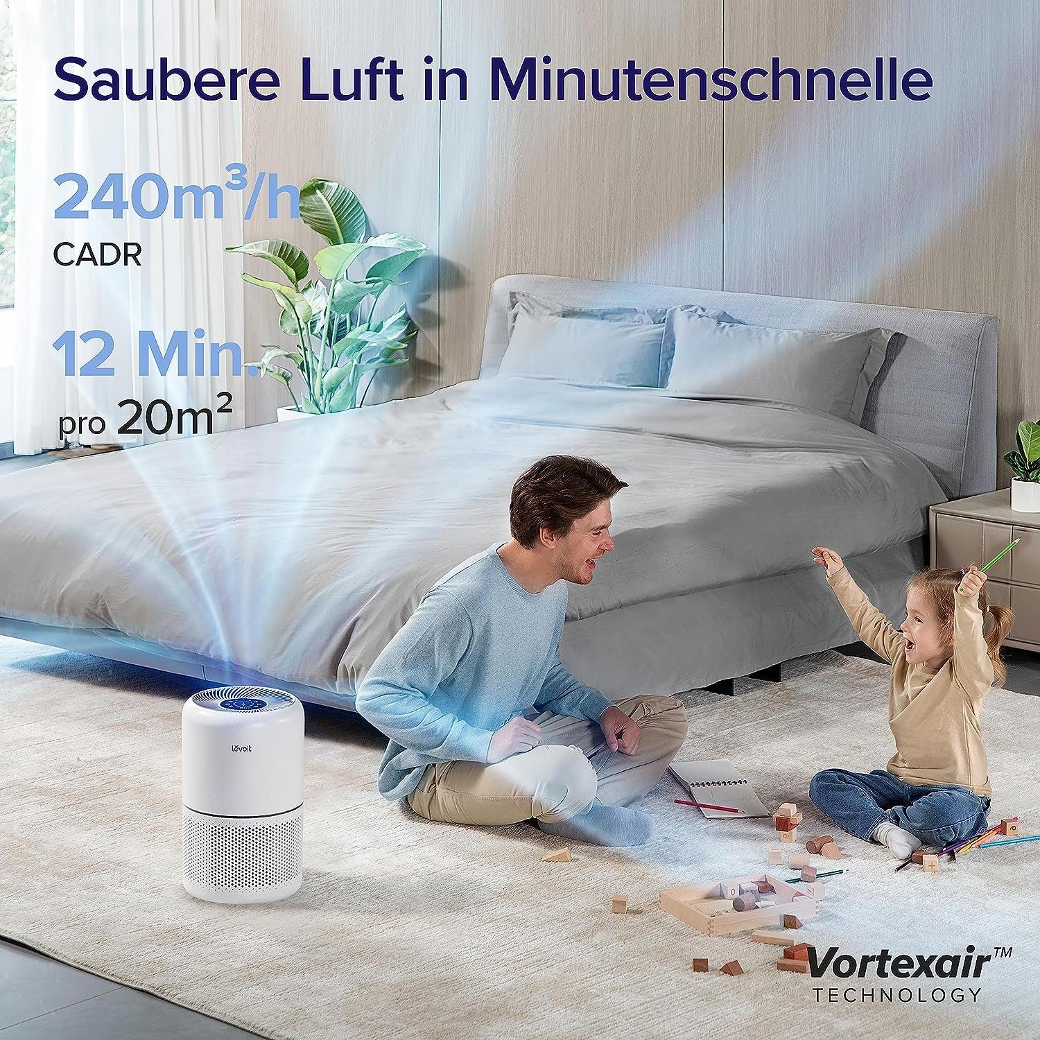 Levoit Luftreiniger Luftreiniger Allergiker mit H13HEPA Filter gegen Schimmel,Staub,Pollen, für 100 m² Räume, Air Purifier Raucherzimmer Luftfilter Zuhause Schlafmode Timer per App
