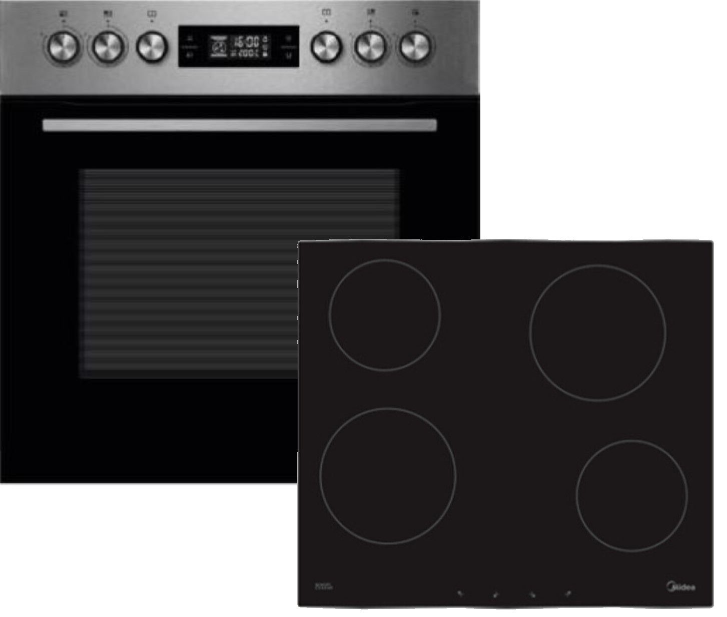 Midea Backofen-Set OSK4875IX, mit 1-fach-Teleskopauszug, Pyrolyse-Selbstreinigung, Schott-Ceran Induktionskochfeld, XXL-Garraum 70 Liter