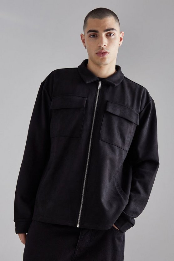 Smartes Overshirt aus Wildlederimitat mit Reißverschluss