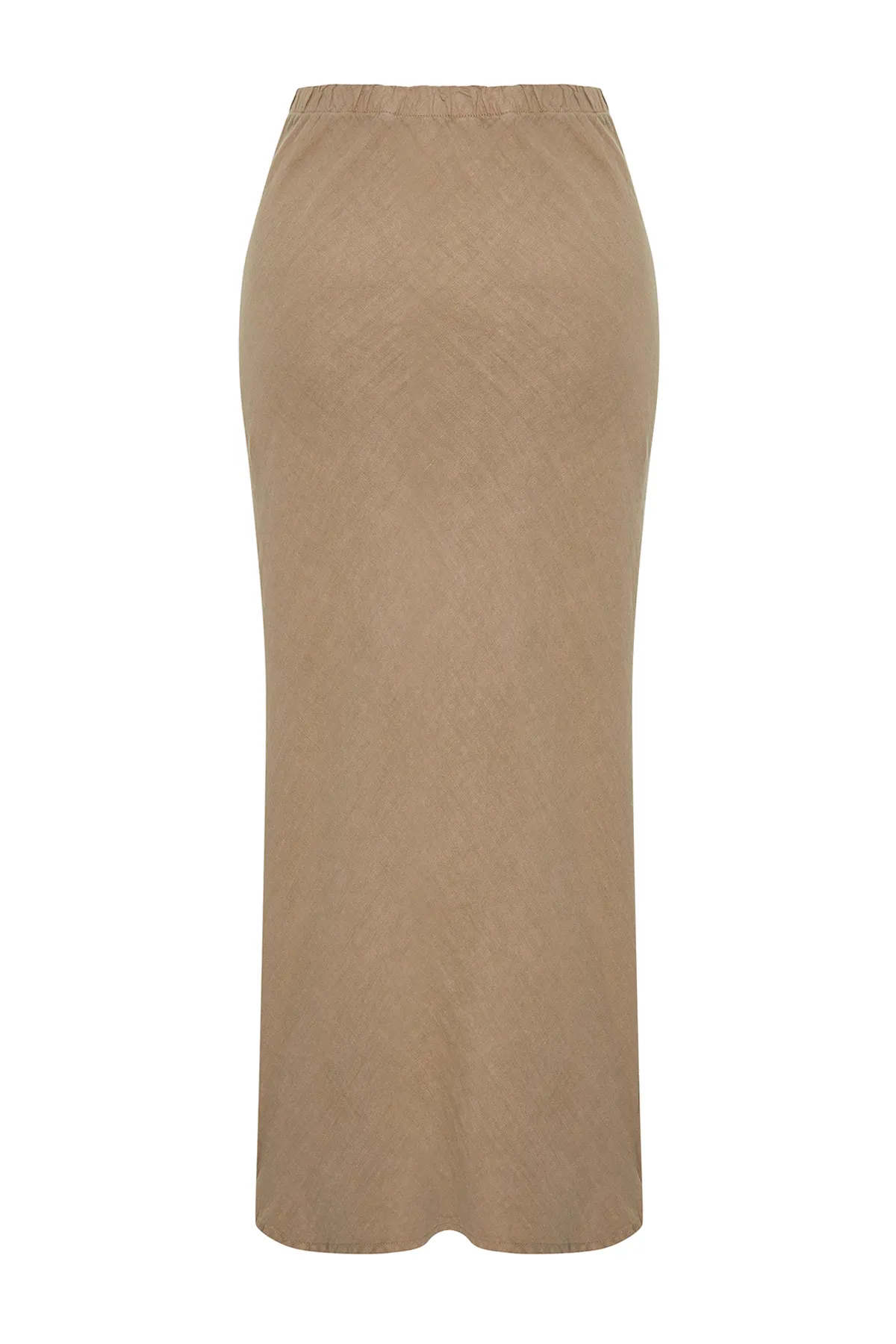 Trendyol Collection  Nerzfarbener Midirock aus 100 % Leinen mit hoher Taille und elastischem Bund TWOSS24ET00152