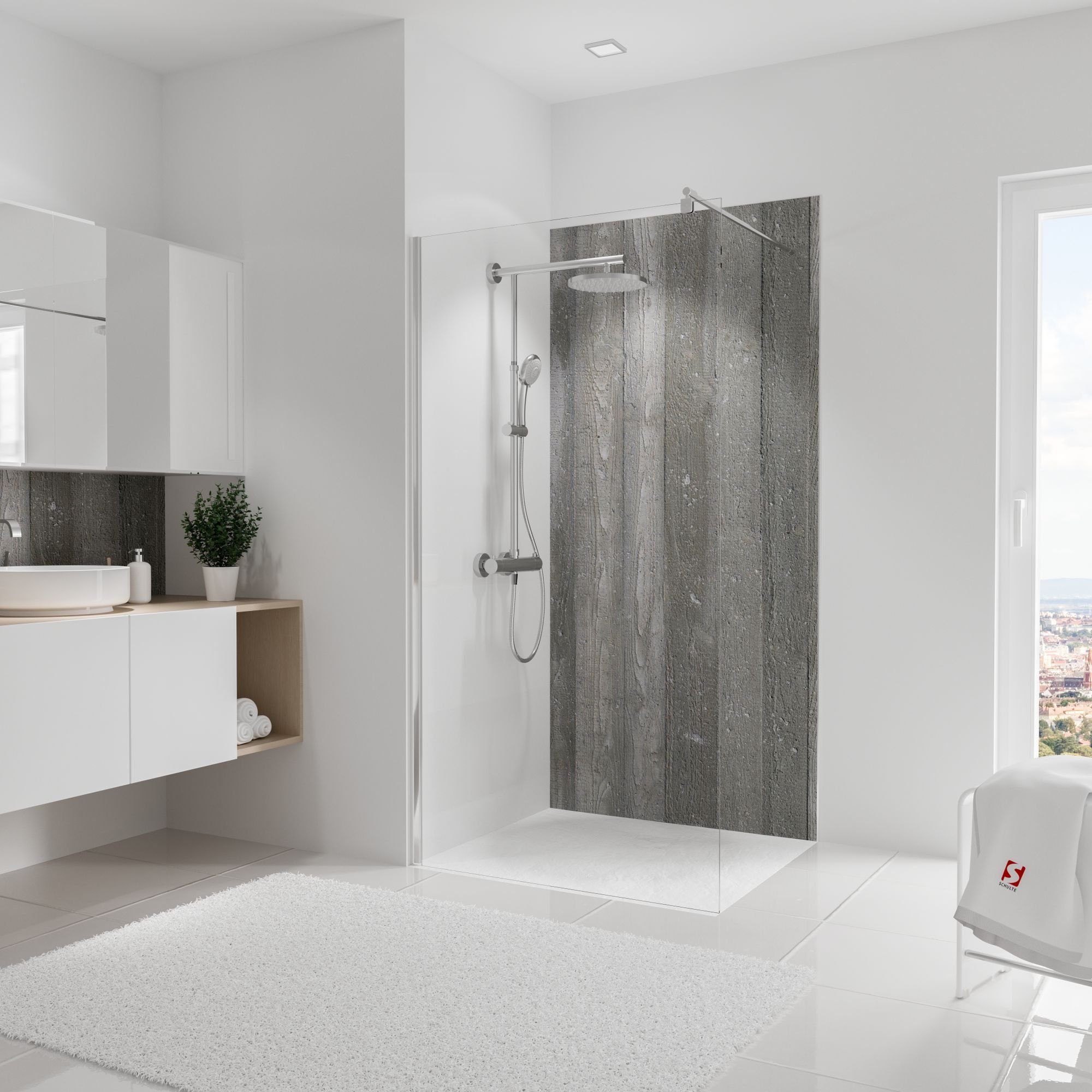 Schulte Badrückwand DecoDesign Dekor Stein Beton, (1-tlg), Wandverkleidung, fugenloser Fliesenersatz, Duschrückwand