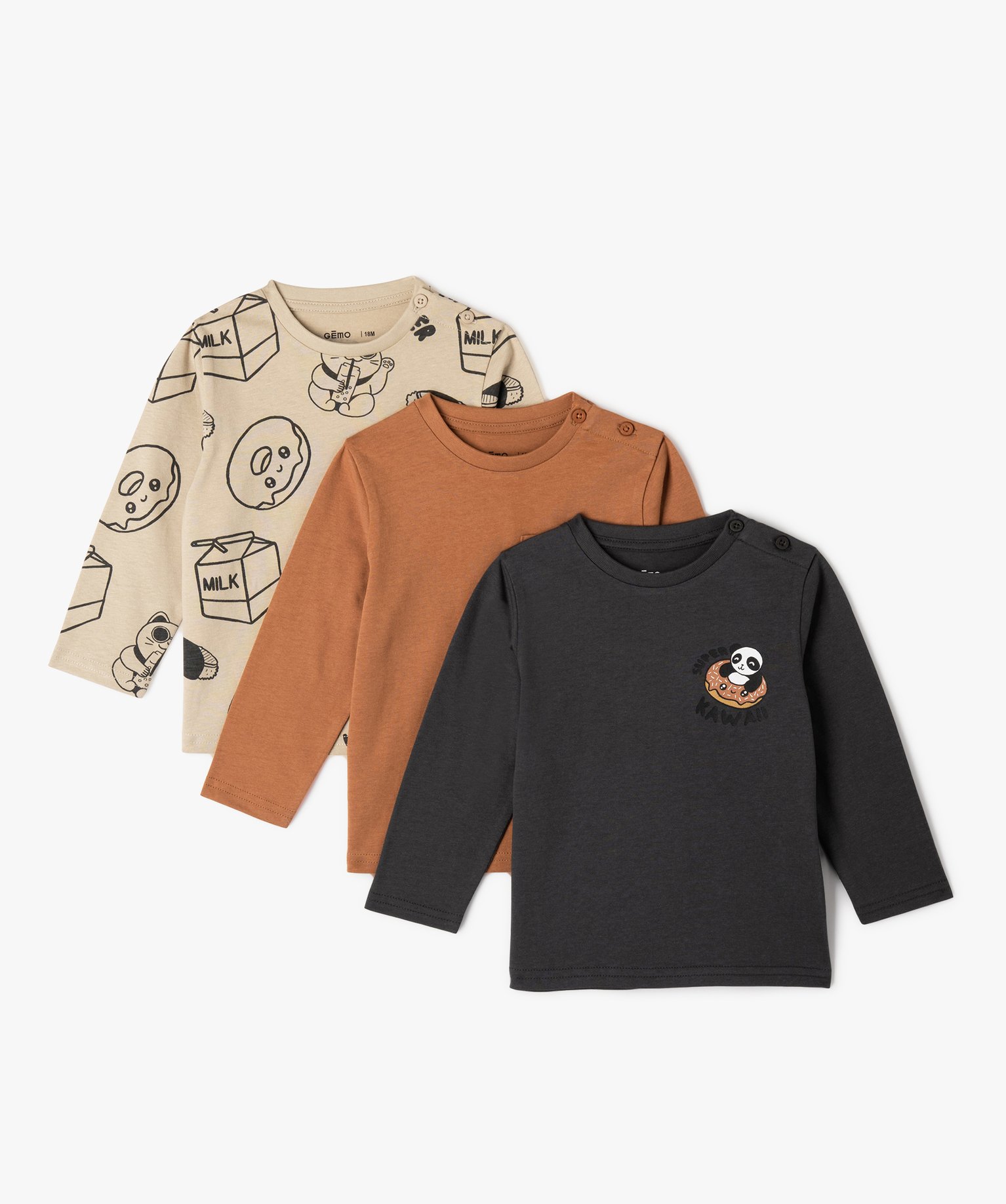 Tee-shirt manches longues en coton bébé Garçon (lot de 3) jaune | GEMO