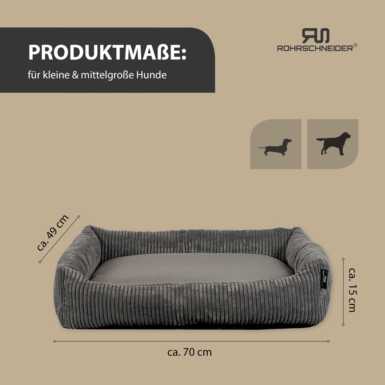 Rohrschneider Hundebetten Rohrschneider Hundebett mit Gratis-Beigabe, waschbar, robuster Breit-Cordstoff grau