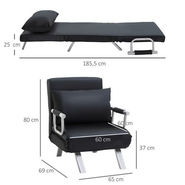 HOMCOM Sessel Schlafsessel mit Armlehne 2-in-1 Gästebett (Klappbett, 1-St., Schlafsofa), verstellbare Rückenlehne