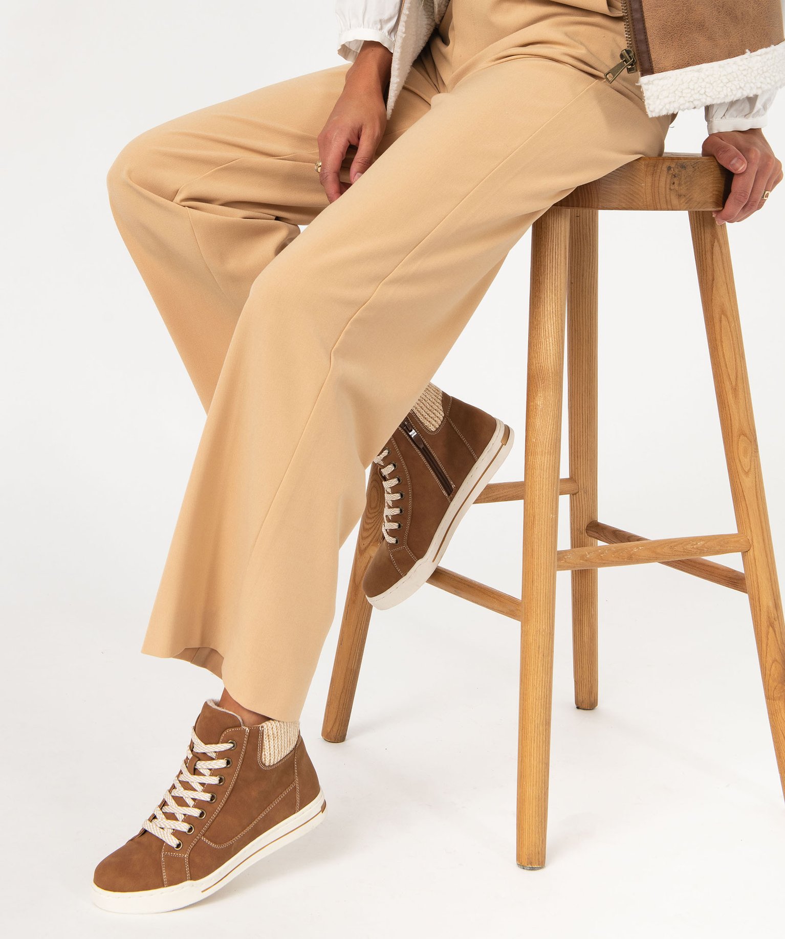 Basket mid-cut avec col en tricot femme camel | GEMO