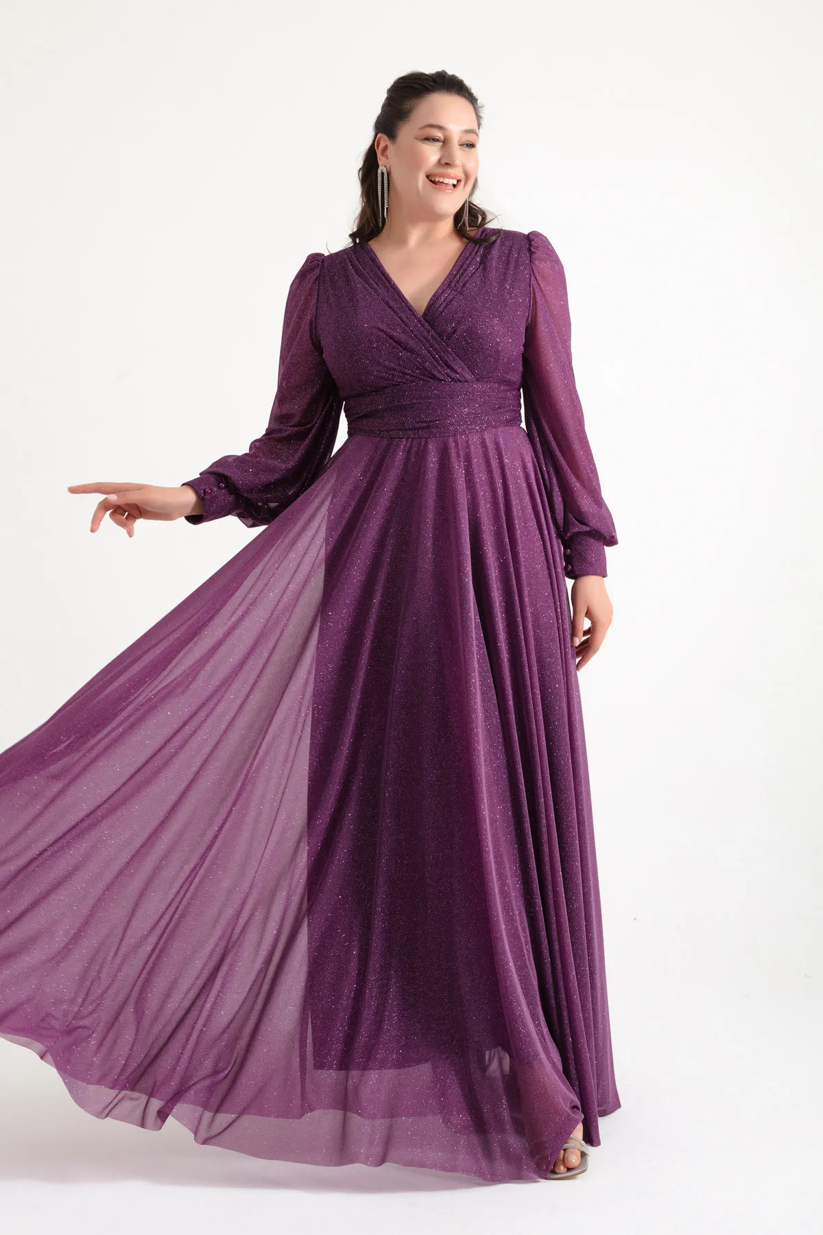 Lafaba  Langes Abendkleid in Übergröße mit V-Ausschnitt und Glitzereffekt für Damen