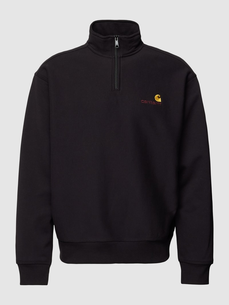Sweatshirt mit Troyer-Kragen Modell 'AMERICAN SCRIPT' in schwarz