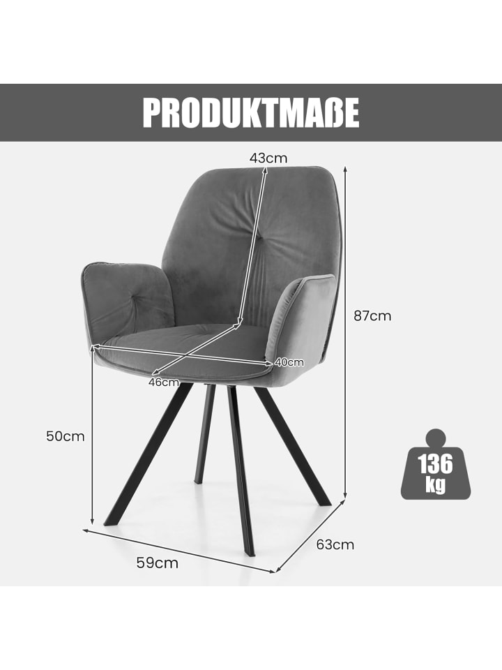 COSTWAY Drehstuhl Samt 2er Set in Grau günstig kaufen onesize