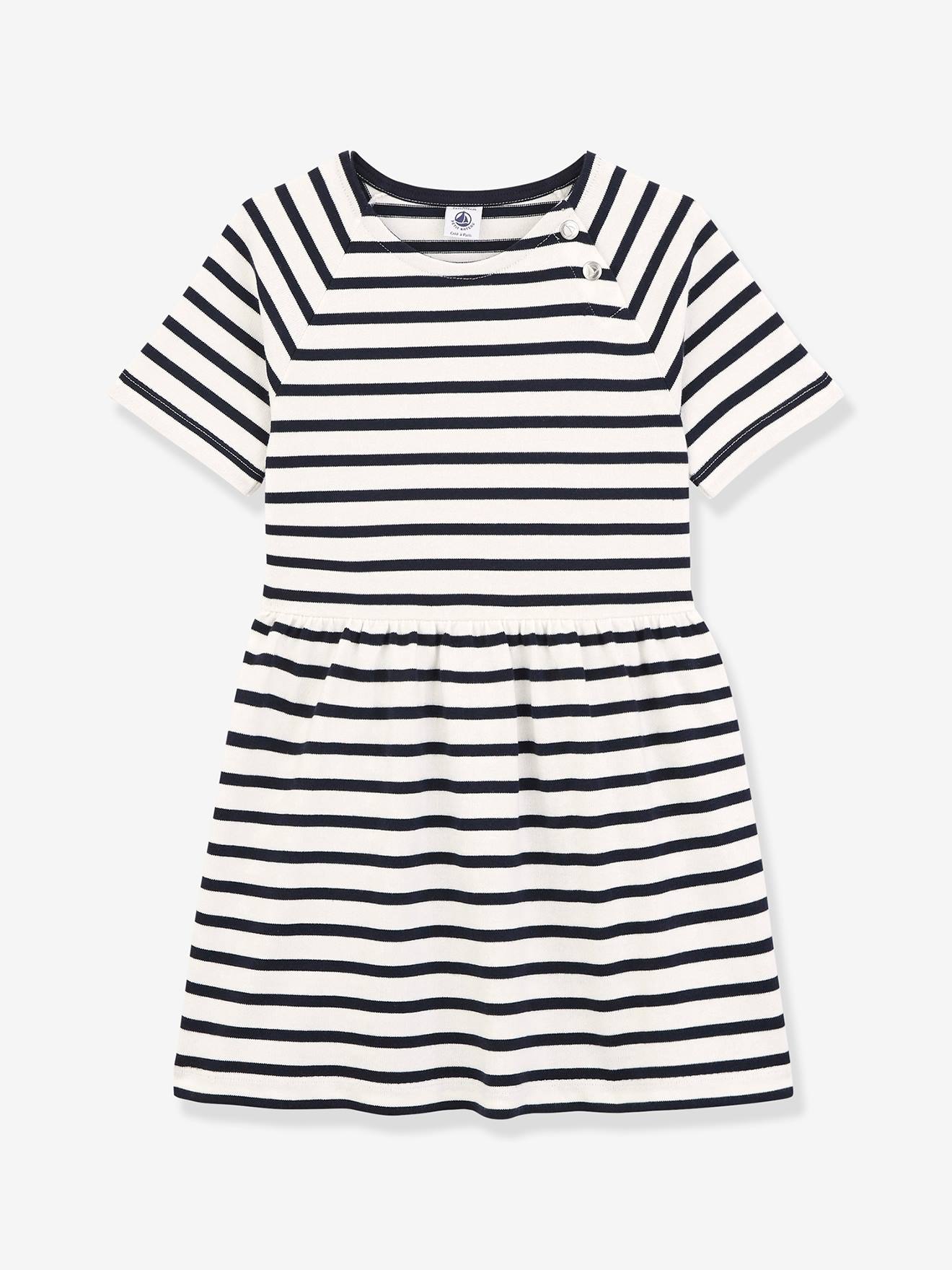 Robe manches courtes coton PETIT BATEAU rayé marine