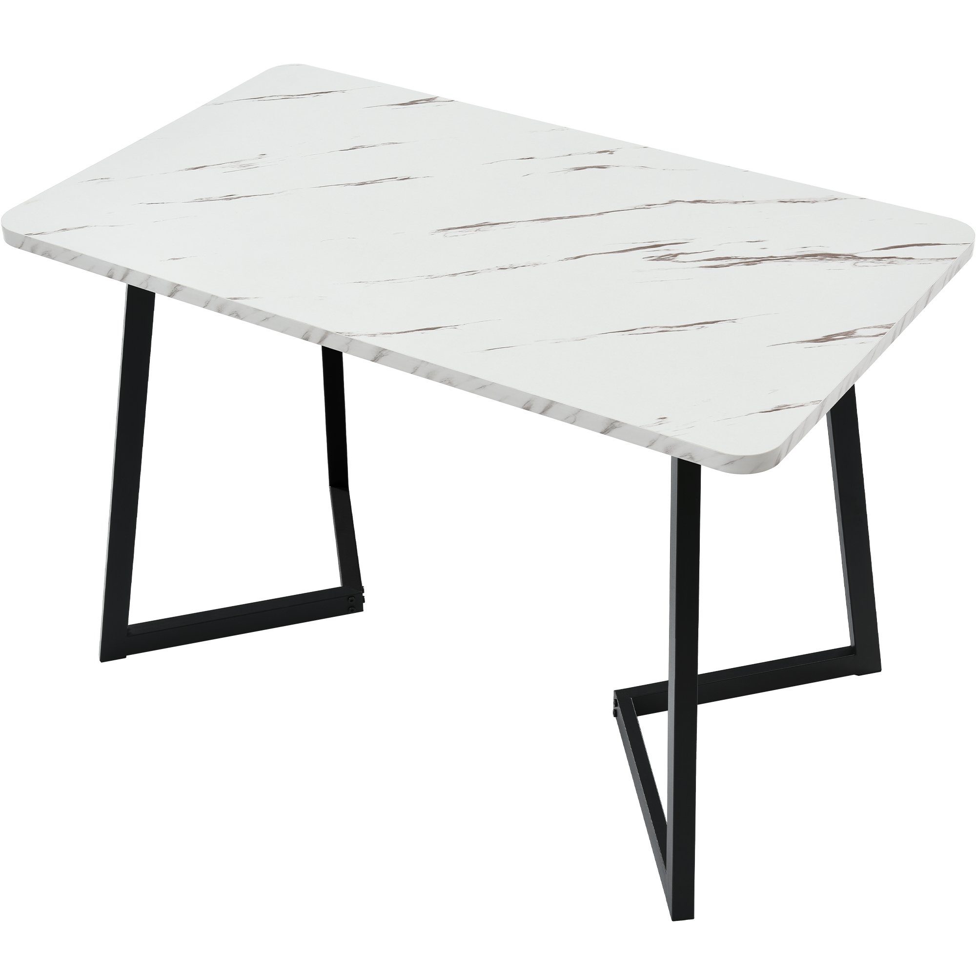 OKWISH Esstisch Rechteckiger Esstisch aus Moderner Marmor Küchentisch (Gestell aus Metall), mit Metallbeinen für Esszimmer Wohnzimmer