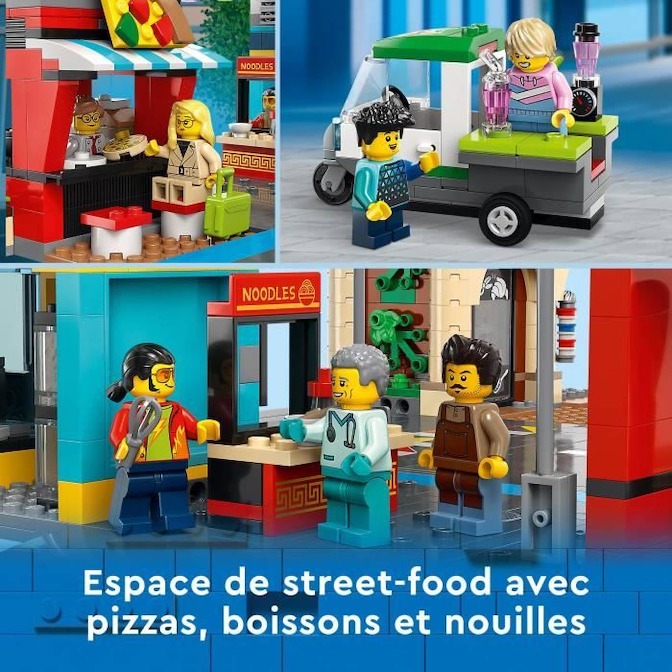 LEGO® City 60380 Le Centre-Ville, Jouet de Maquettes avec Salon de Coiffure, Vétérinaire, et Hôtel bleu