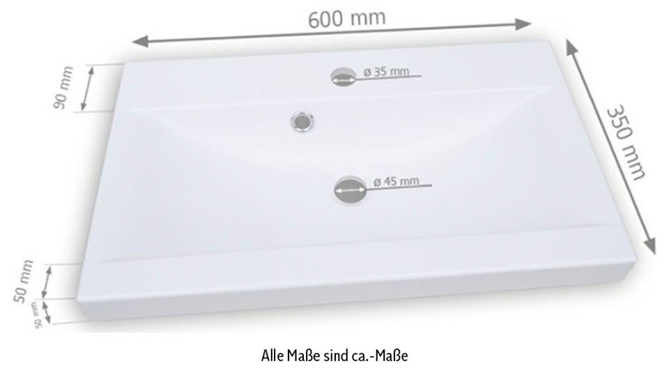 welltime Badmöbel-Set Lorca, (4-St), Badezimmer Badmöbel Set Lorca XL 60cm Waschbecken Unterschrank