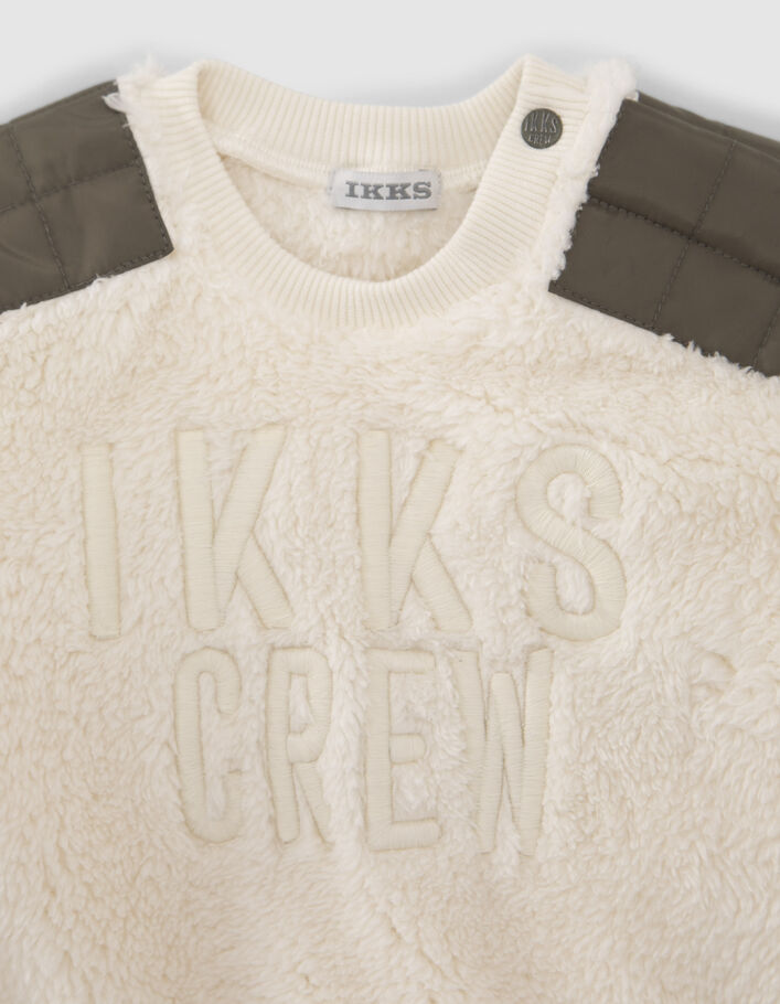 Sweat beige Sherpa avec nylon kaki épaules bébé garçon