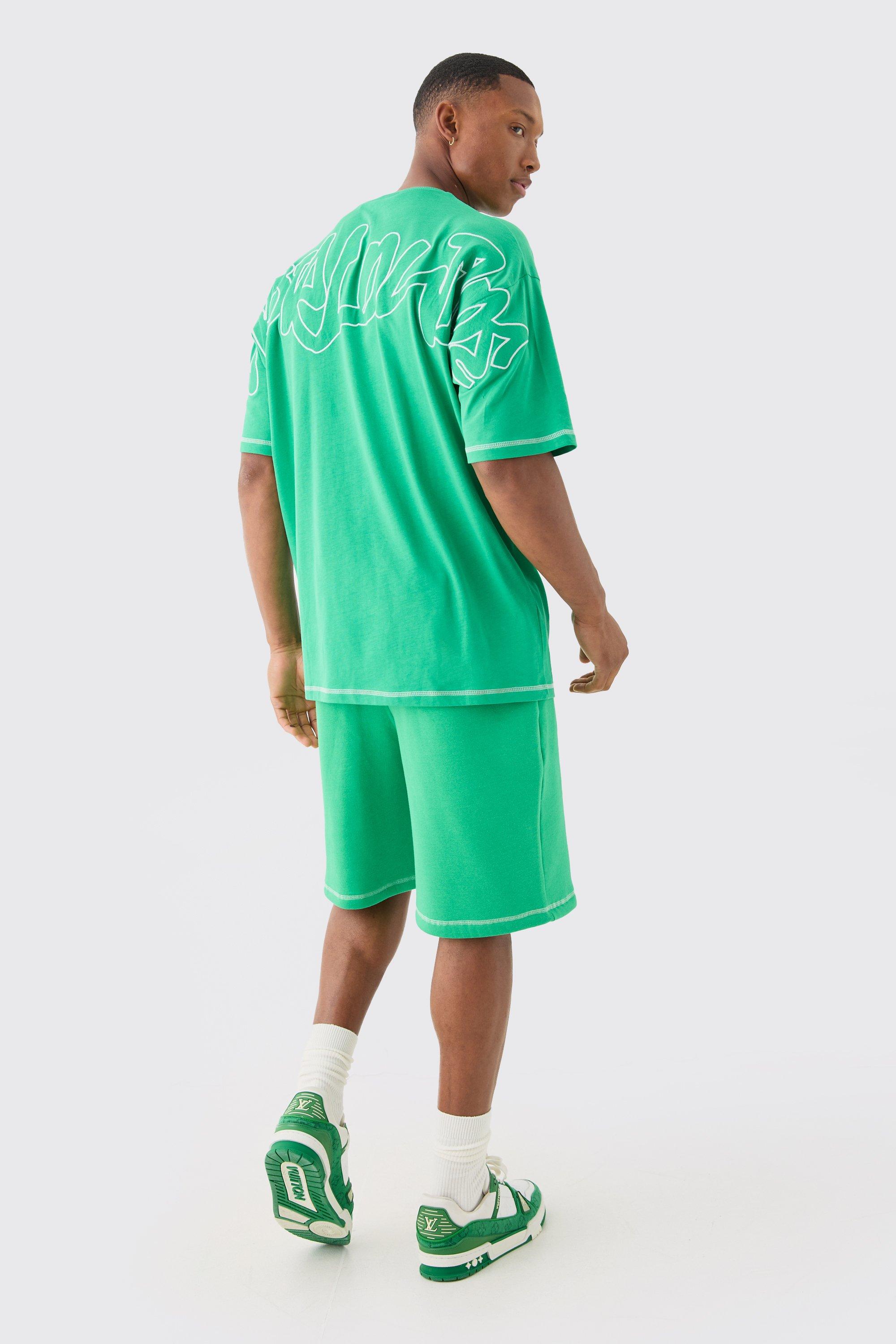 Oversize T-Shirt mit Kontrast-Naht, Applikation & Shorts